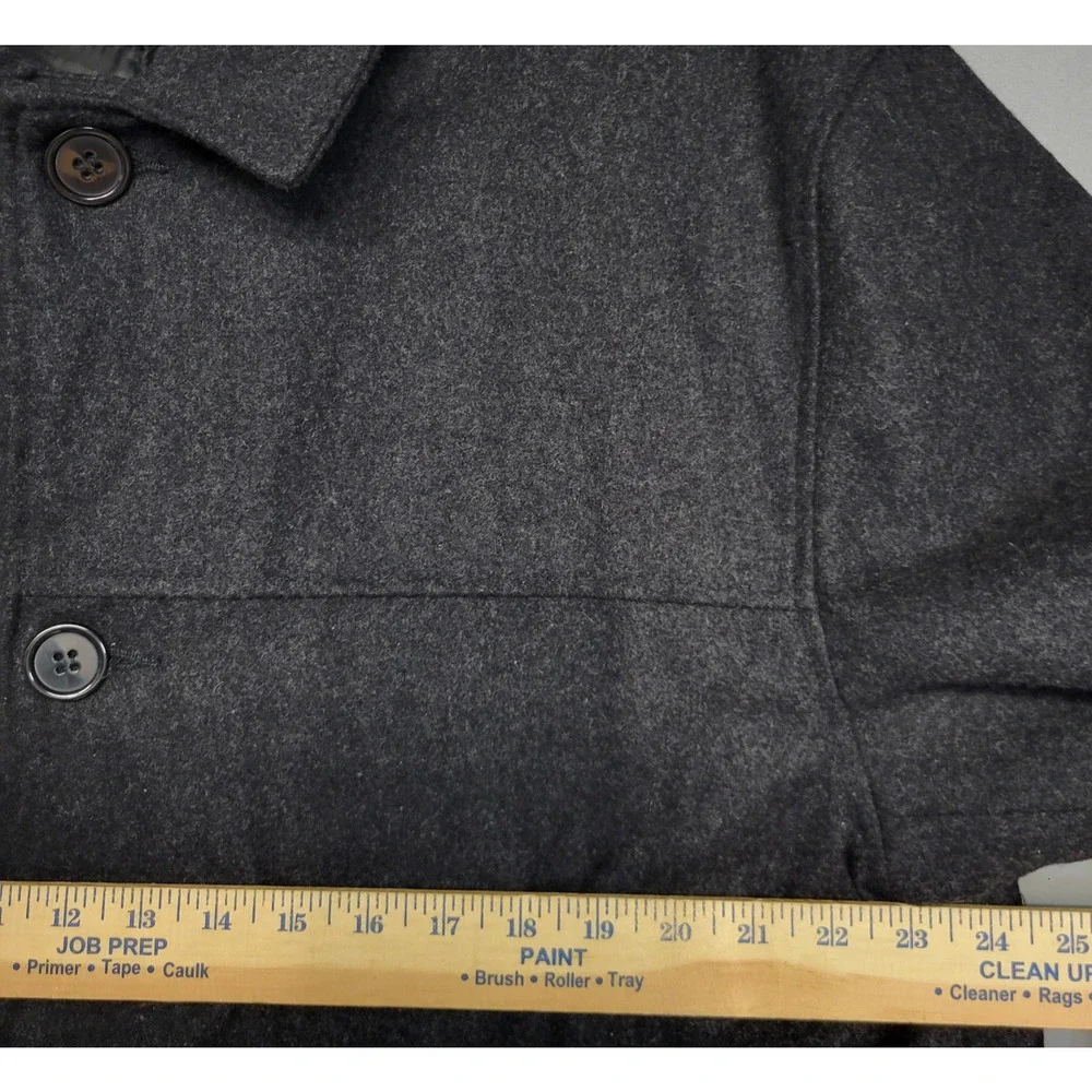 Carbon Coat Mens XL Charcoal Gray Wool Blend Car Coat Button Front Lined Pockets